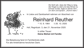 Traueranzeige von Reinhard Reuther von Frankenpost