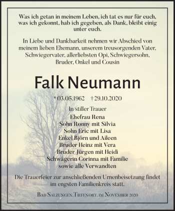 Traueranzeige von Falk Neumann von Südthüringer Presse