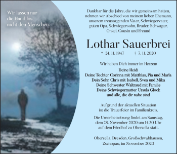 Traueranzeige von Lothar Sauerbrei von Südthüringer Presse