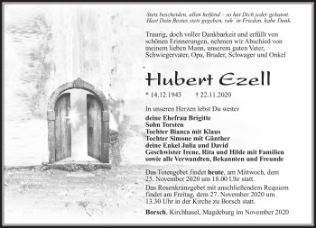 Traueranzeige von Hubert Ezell von Südthüringer Presse