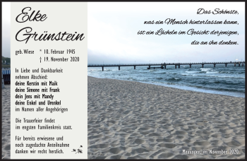 Traueranzeige von Elke Grünstein von Südthüringer Presse