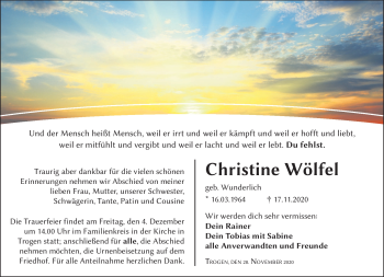 Traueranzeige von Christine Wölfel von Frankenpost