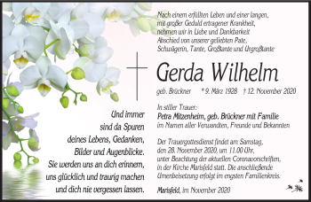 Traueranzeige von Gerda Wilhelm von Südthüringer Presse
