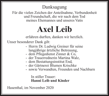 Traueranzeige von Axel Leib von Südthüringer Presse