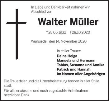 Traueranzeige von Walter Müller von Frankenpost