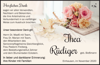 Traueranzeige von Thea Rüdiger von Südthüringer Presse