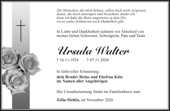Traueranzeige von Ursula Walter von Südthüringer Presse
