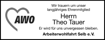 Traueranzeige von Theo Tauer von Frankenpost
