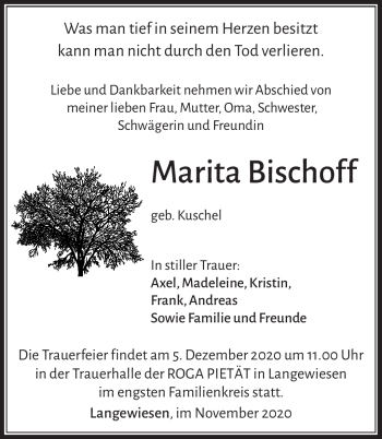 Traueranzeige von Marita Bischoff von Südthüringer Presse