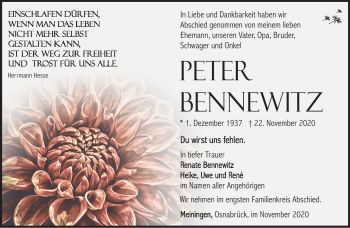 Traueranzeige von Peter Bennewitz von Südthüringer Presse