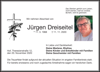 Traueranzeige von Jürgen Dreiseitel von Frankenpost