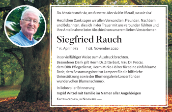 Traueranzeige von Siegfried Rauch von Südthüringer Presse