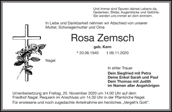 Traueranzeige von Rosa Zemsch von Frankenpost