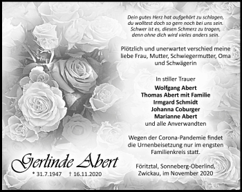 Traueranzeige von Gerlinde Abert von Südthüringer Presse