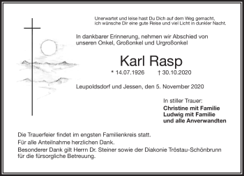 Traueranzeige von Karl Rasp von Frankenpost