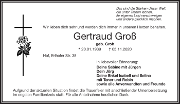 Traueranzeige von Gertraud Groß von Frankenpost