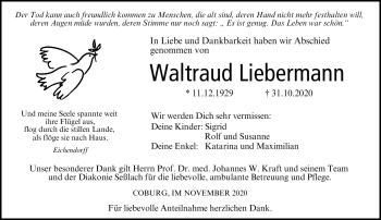 Traueranzeige von Waltraud Liebermann von Neue Presse Coburg