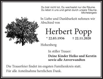 Traueranzeige von Herbert Popp von Frankenpost