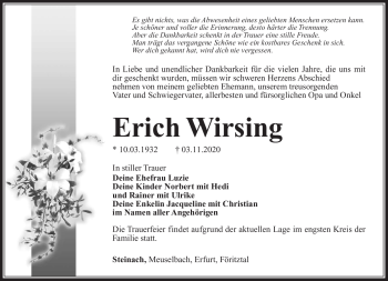 Traueranzeige von Erich Wirsing von Südthüringer Presse