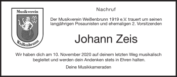Traueranzeige von Johann Zeis von Neue Presse Coburg