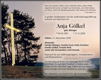Traueranzeige von Anja Gölkel von Frankenpost