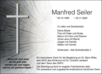 Traueranzeige von Manfred Seiler von Neue Presse Coburg