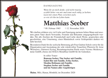 Traueranzeige von Matthias Seeber von Südthüringer Presse