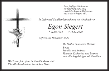 Traueranzeige von Egon Siegert von Frankenpost