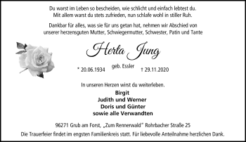 Traueranzeige von Herta Jung von Neue Presse Coburg