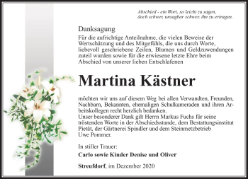 Traueranzeige von Martina Kästner von Südthüringer Presse