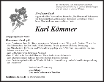Traueranzeige von Karl Kämmer von Südthüringer Presse