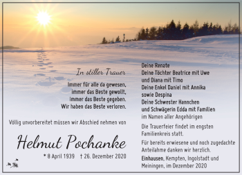 Traueranzeige von Helmut Pochanke von Südthüringer Presse