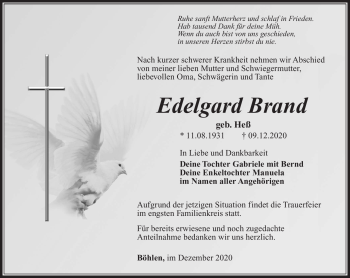 Traueranzeige von Edelgard Brand von Südthüringer Presse