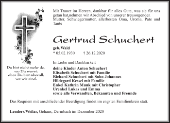 Traueranzeige von Gertrud Schuchert von Südthüringer Presse