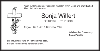 Traueranzeige von Sonja Wilfert von Frankenpost