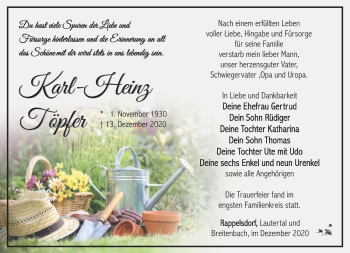 Traueranzeige von Karl Heinz Töpfer von Südthüringer Presse