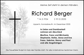 Traueranzeige von Richard Berger von Frankenpost