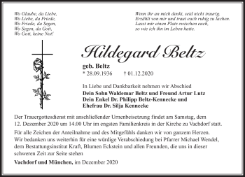 Traueranzeige von Hildegard Beltz von Südthüringer Presse