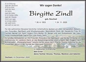 Traueranzeige von Birgitte Zindl von Südthüringer Presse