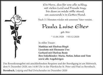 Traueranzeige von Paula Luisa Elter von Südthüringer Presse