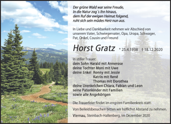 Traueranzeige von Horst Gratz von Südthüringer Presse