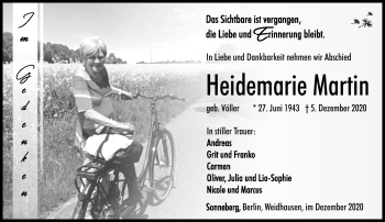 Traueranzeige von Heidemarie Martin von Südthüringer Presse