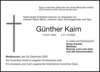 Traueranzeige von Günther Kaim von Neue Presse Coburg