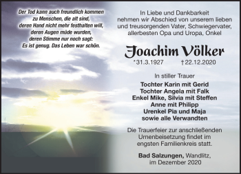 Traueranzeige von Joachim Völker von Südthüringer Presse