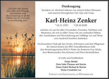 Traueranzeige von Karl-Heinz Zenker von Südthüringer Presse