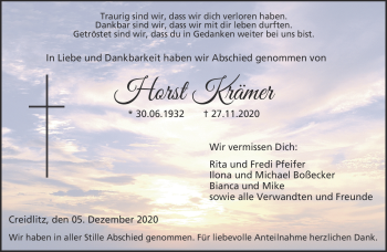 Traueranzeige von Horst Krämer von Neue Presse Coburg