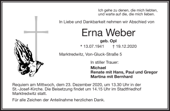 Traueranzeige von Erna Weber von Frankenpost