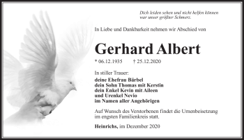 Traueranzeige von Gerhard Albert von Südthüringer Presse