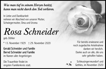 Traueranzeige von Rosa Schneider von Südthüringer Presse