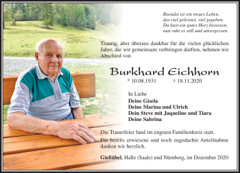 Traueranzeige von Burkhard Eichhorn von Südthüringer Presse